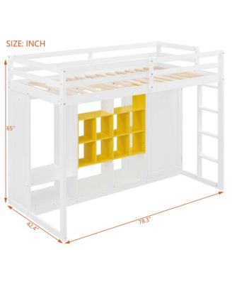 Twin Size Wood Loft Bed with Wardrobe, shelves and Cabinet