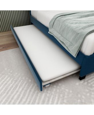 Queen Velvet Bed with Trundle & Storage - Blue
