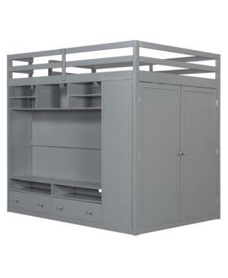 Full size Loft Bed with Drawers, Shelves and Light