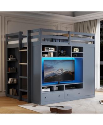 Full size Loft Bed with Drawers, Shelves and Light