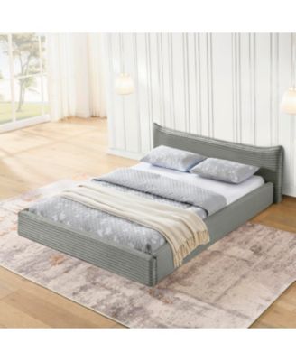 Upholstered Platform Bed Frame - Curved Headboard, No Box Spring-Grey