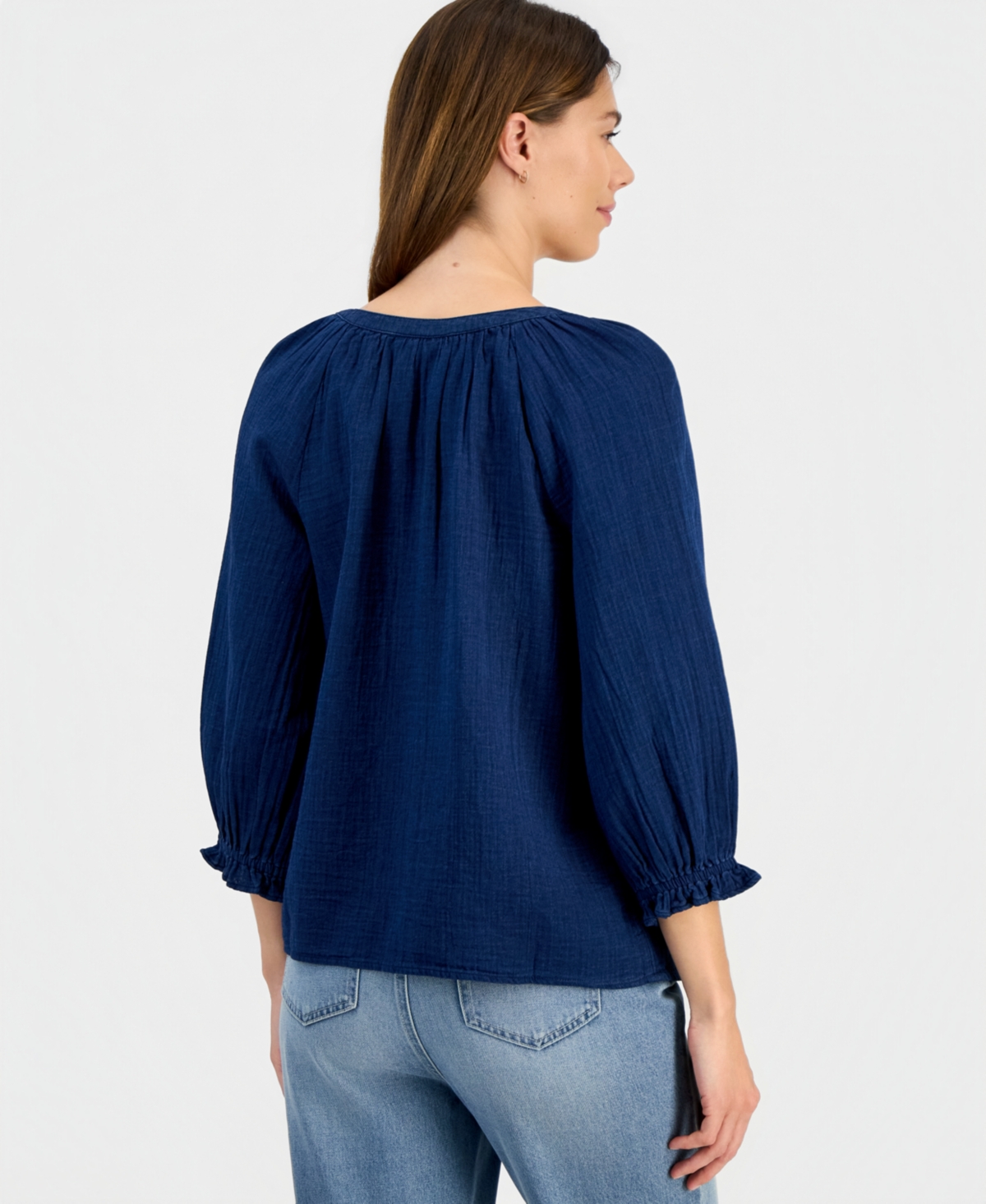 Style & Co Women's True Indigo Cotton Blouse, Macy's Exclusive