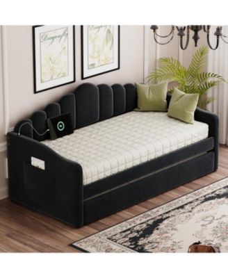 Streamdale Twin Velvet Daybed with Trundle & USB