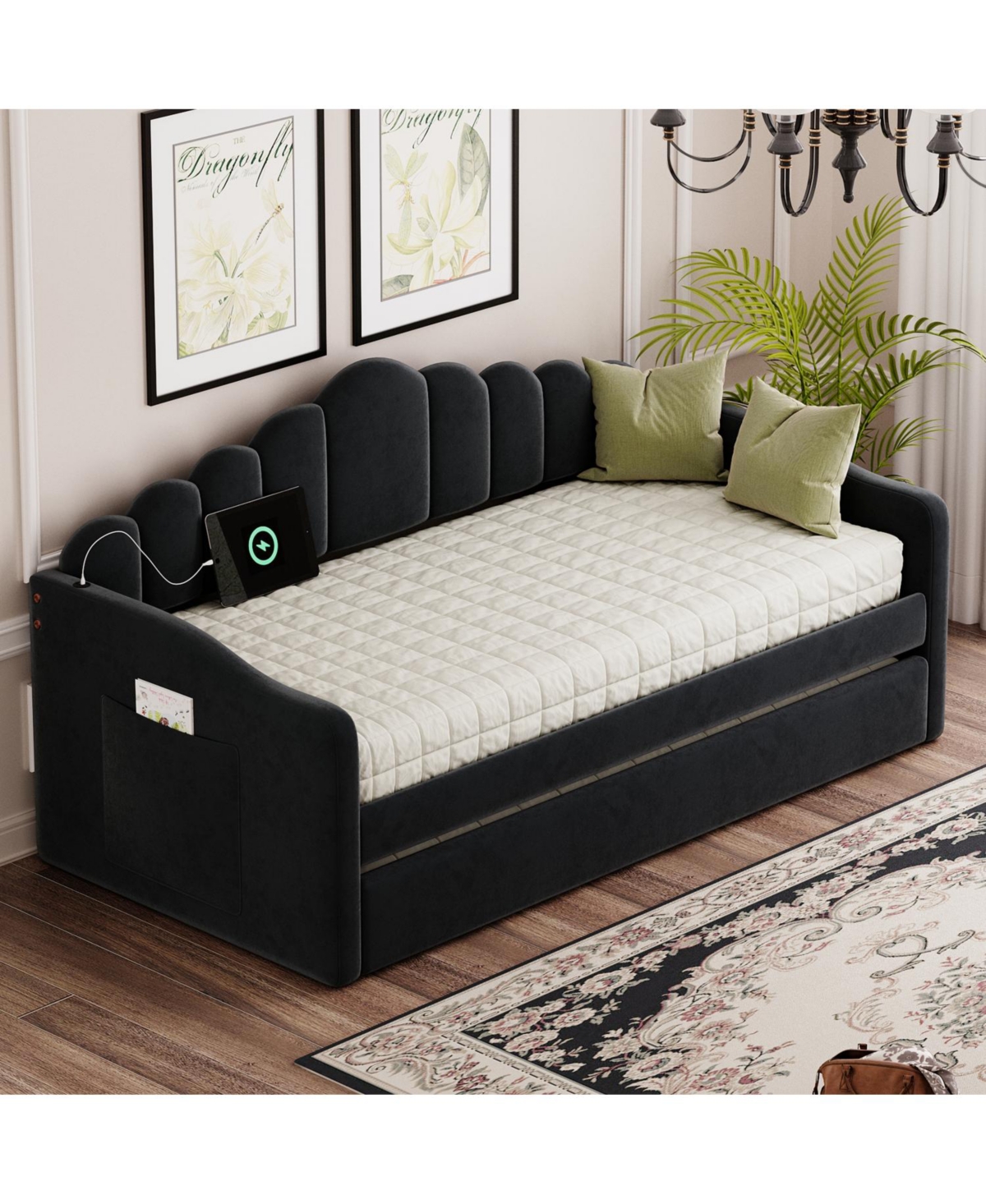 Streamdale Furniture Streamdale Twin Velvet Daybed with Trundle & Usb