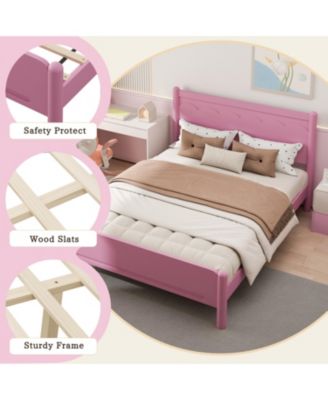 Wood Platform Bed Frame with Headboard and Wooden Slat Support