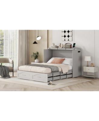  Murphy Bed with Drawer, USB Ports, Pulley Design - Gray