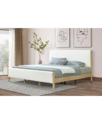 Modern Boucle Upholstered Bed with Rubberwood Legs