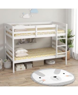 Twin Over Twin Bunk Bed, Solid Pine, High Guardrails, Ladder