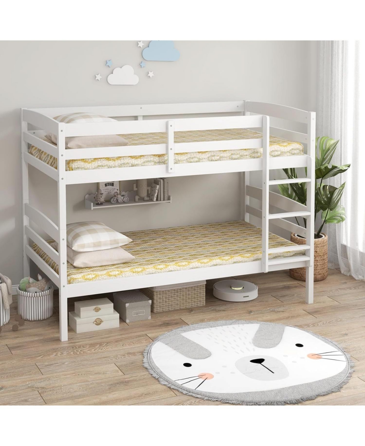 Streamdale Furniture Twin Over Twin Bunk Bed, Solid Pine, High Guardrails, Ladder