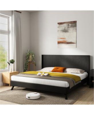 Black Oak Queen Headboard - Fluted Panel, Modern Farmhouse