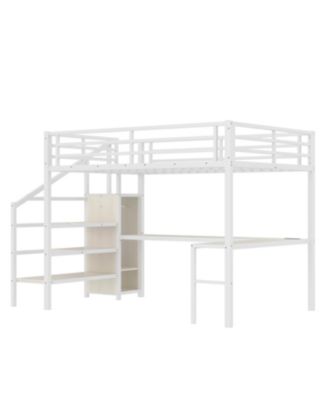 Queen Loft Bed with Desk, Wardrobe, Shelf & LED