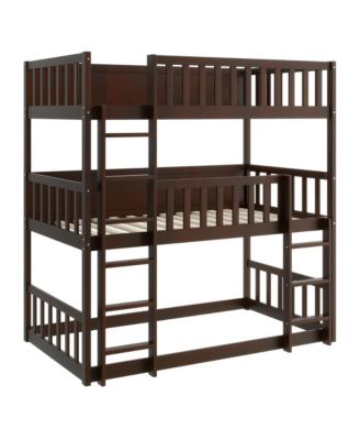 Twin Triple Bunk Bed, Ladders, Guardrails, Espresso