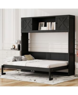 Full Size Murphy Bed with Storage Cabinets, Black