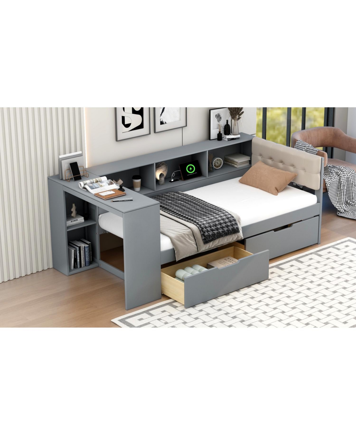 Streamdale Furniture Twin Platform Bed with Storage, Charging Station
