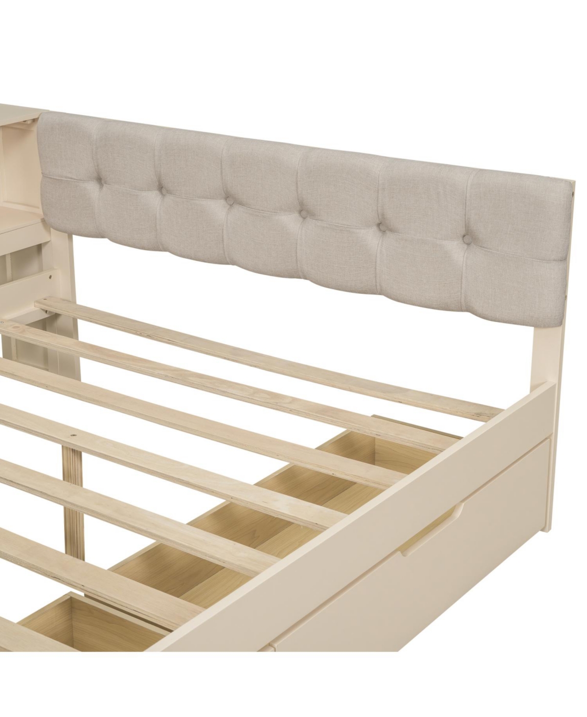 Streamdale Furniture Full Platform Bed with Storage, Charging Station, Cream