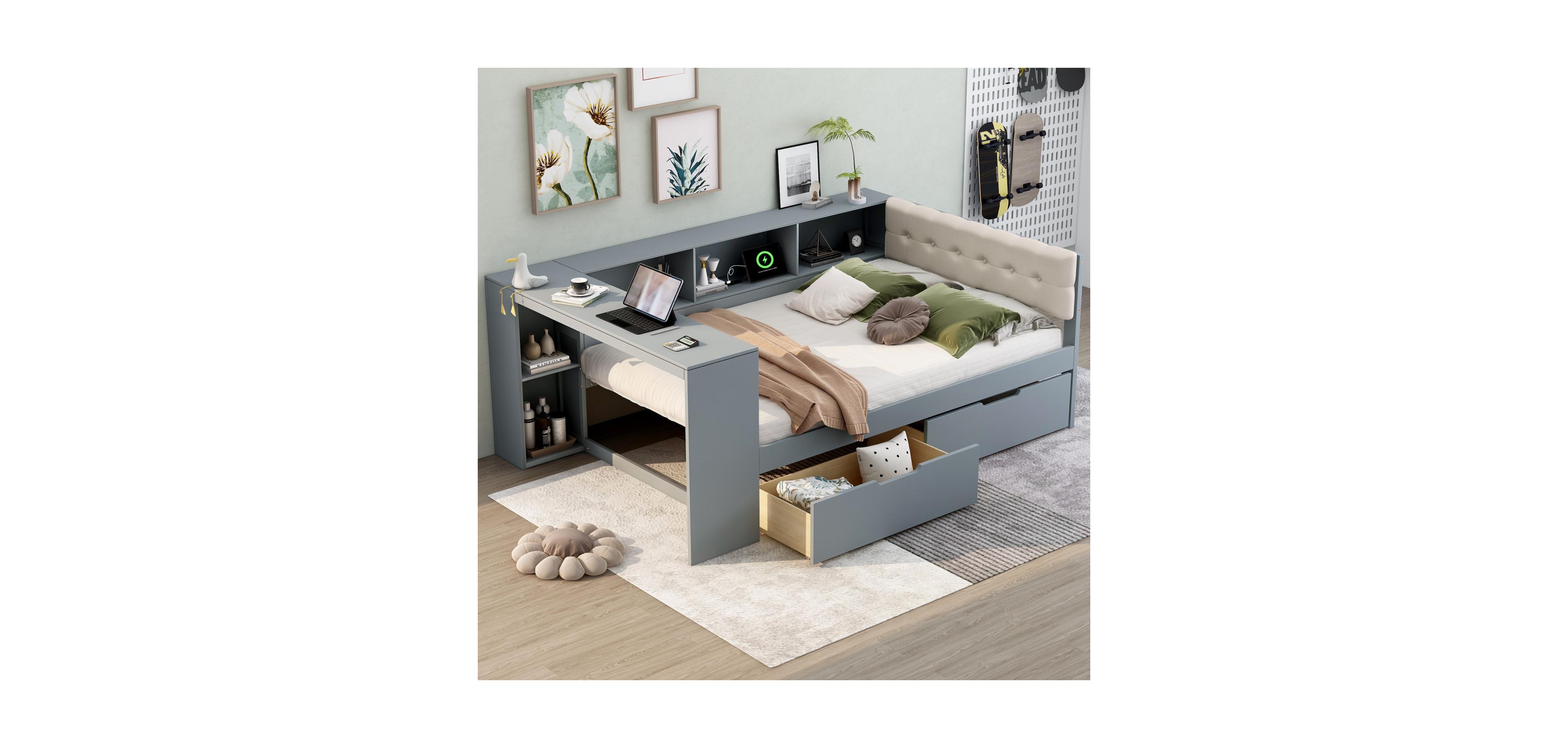 Streamdale Furniture Wood Full Platform Bed with Storage & Charging