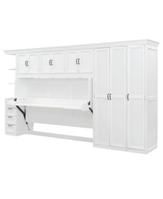 Twin Size Murphy Bed Wall Bed with Wardrobe, Cabinet and Desk