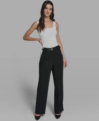 Women's Color Blocked Belted Straight Pants