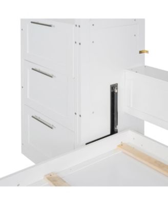 Queen Murphy Bed with Closet, Drawers & Shelves - White