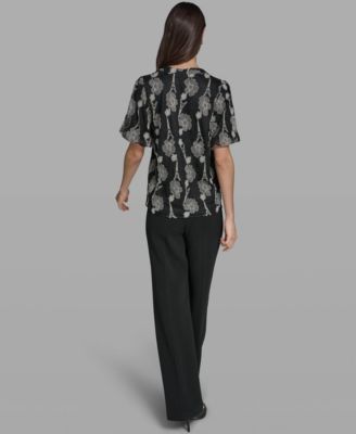 Women's Popover Paris Lace Short-Sleeve Top