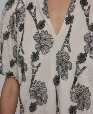 Women's Popover Paris Lace Short-Sleeve Top