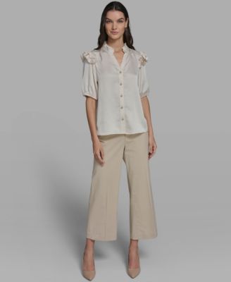 Women's Ruffle Shoulder V-Neck Top