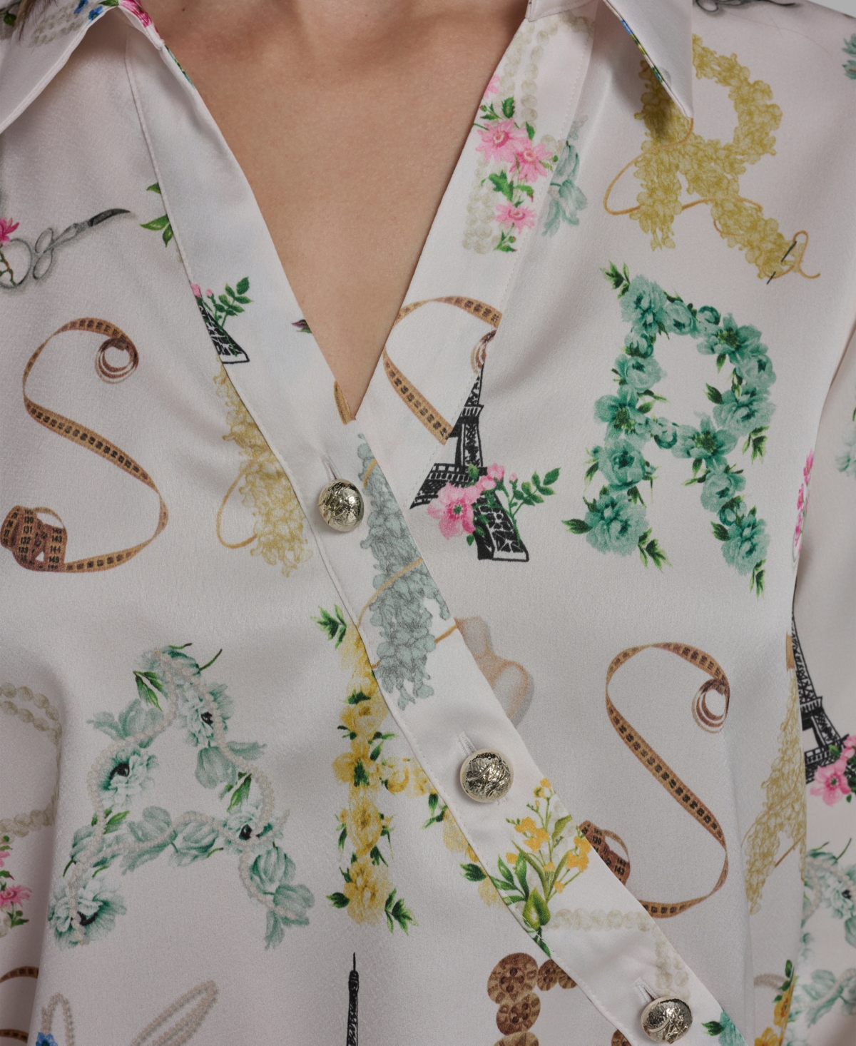 Karl Lagerfeld Paris Women's Printed 3/4-Sleeve Top