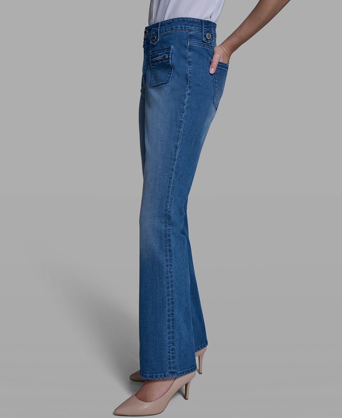 KARL LAGERFELD PARIS Women's Mid-Rise Straight Leg Jeans view 3 — MAYCSS fashion products