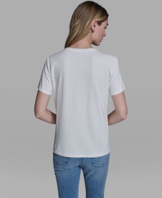 Women's Rose Trim Knit Crew Neck Top