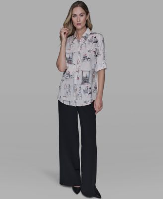 Women's Printed Button-Front Blouse