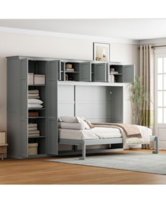 Queen Size Murphy Bed Wall Bed with Cabinets,Gray