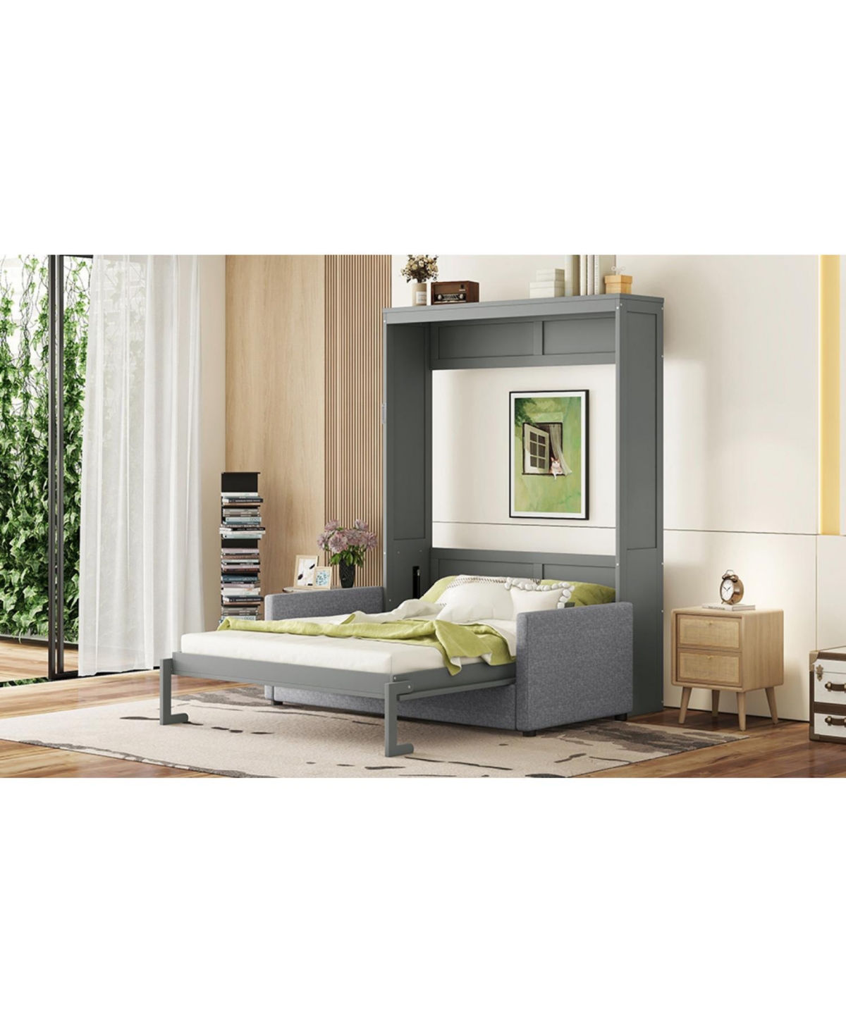 Streamdale Furniture Queen Size Murphy Bed Wall Bed with Cushion,Gray
