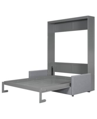 Queen Size Murphy Bed Wall Bed with Cushion,Gray