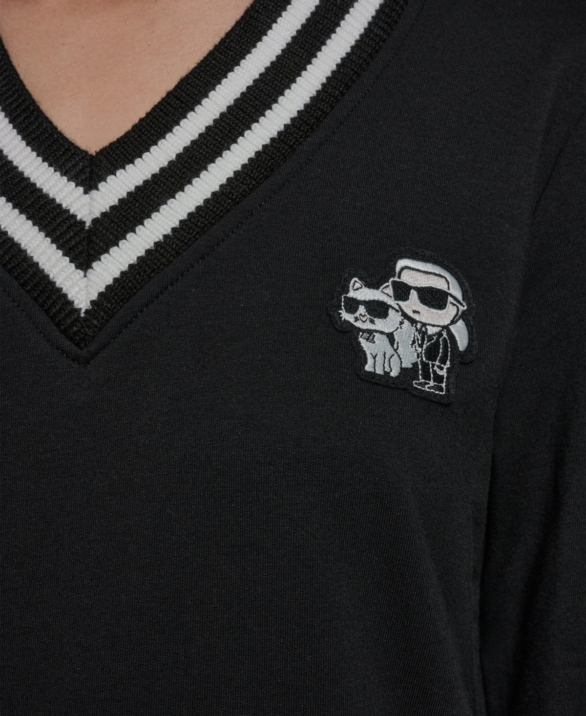 Karl Lagerfeld Paris Women's and Choupette V-Neck Knit Top