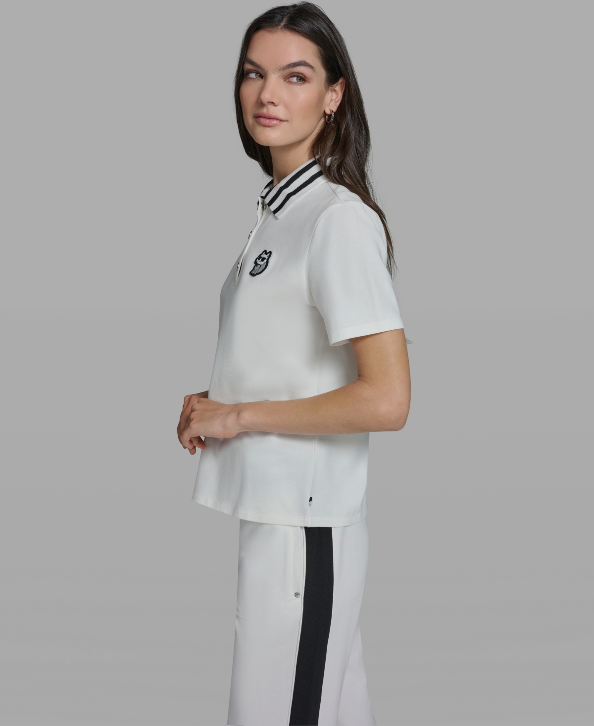 Karl Lagerfeld Paris Women's Choupette Knit Collared Polo Top