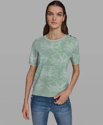Women's Flower Print Short-Sleeve Sweater