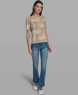 Women's Flower Print Short-Sleeve Sweater