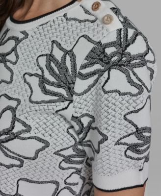 Women's Flower Print Short-Sleeve Sweater