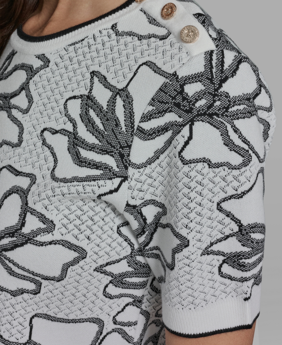 Karl Lagerfeld Paris Women's Flower Print Short-Sleeve Sweater