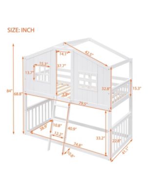 Twin Over Twin House Bunk Bed With Ladder, Wood Bed