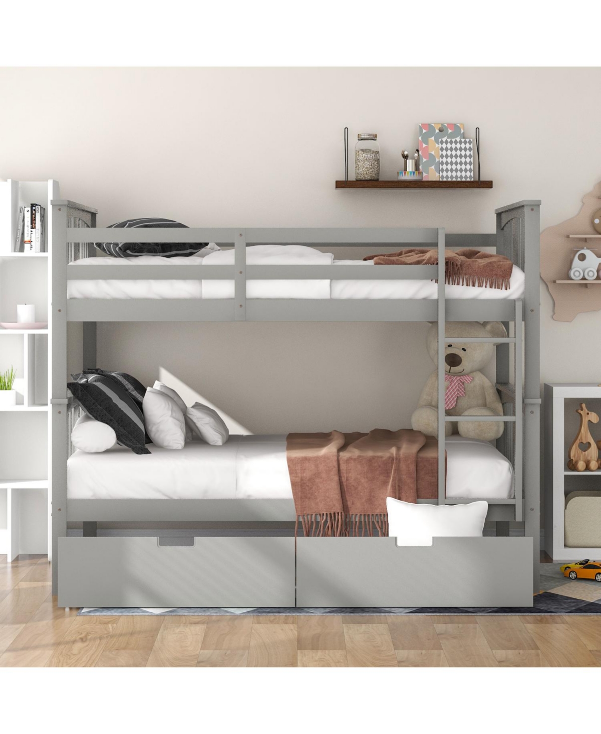 Streamdale Furniture + Full Over Wood Drawers & Ladder Bunk Bed