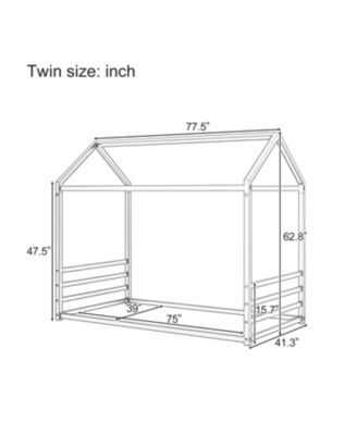 Montessori Metal Floor Bed Frame, House Bed with Guardrails, Kids/Toddlers.