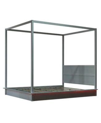 Queen Wood LED Canopy Bed, Platform, No Box Spring