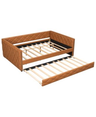 Full XL Size Upholstered Daybed with Trundle and LED