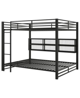 Metal Queen over Queen Bunk Bed with Storage Cabinets and LED