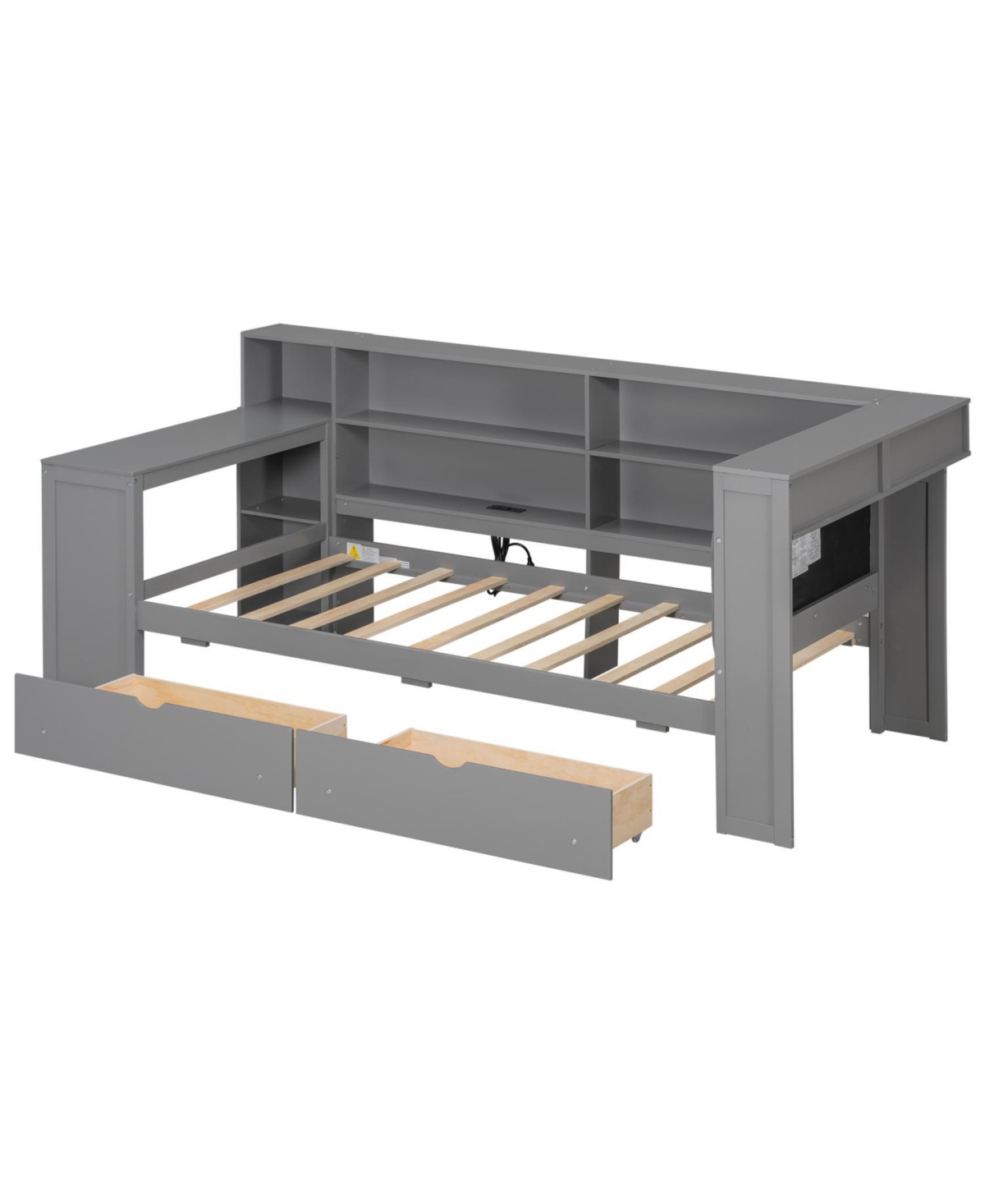 Streamdale Furniture Twin Platform Bed w/ Storage, Led, Desk, Charging, Upholstered Headboard