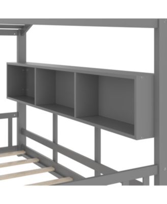 Twin Floor House Bed Toddler, Montessori Bed with Shelf, Playhouse Bed
