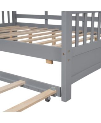 Wooden Full Size House Bed with Trundle & Shelf