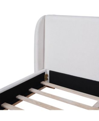 Boucle Wingback Bed Frame, Solid Wood Base