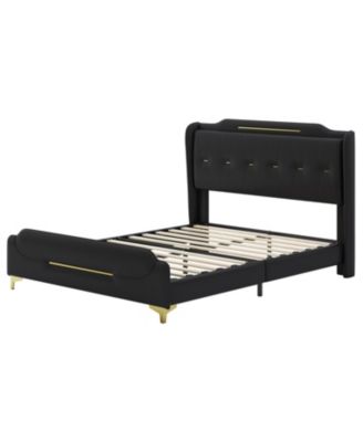 Queen Leather Bed Frame Wingback Headboard Platform Bed
